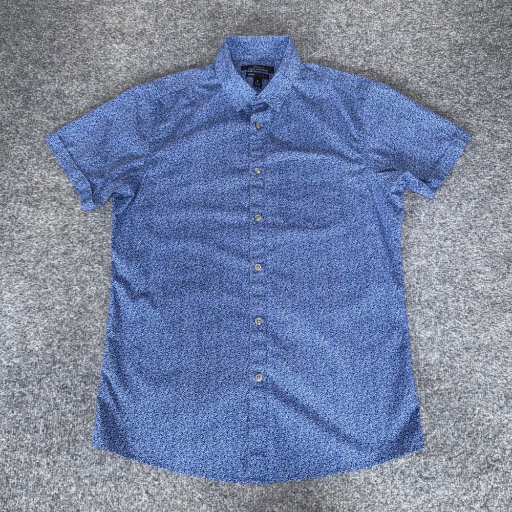 Marc Anthony Mens Small Slim Fit Blue Floral Short Sleeve Button Up Shirt Summer